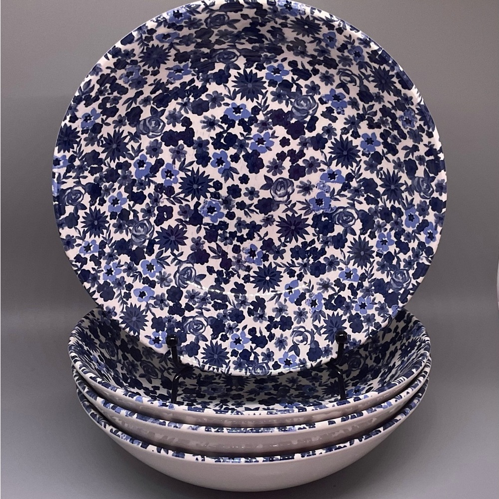 Royal Stafford Soup Bowl Set of 4 Blue White Made in Burslem England NWOT